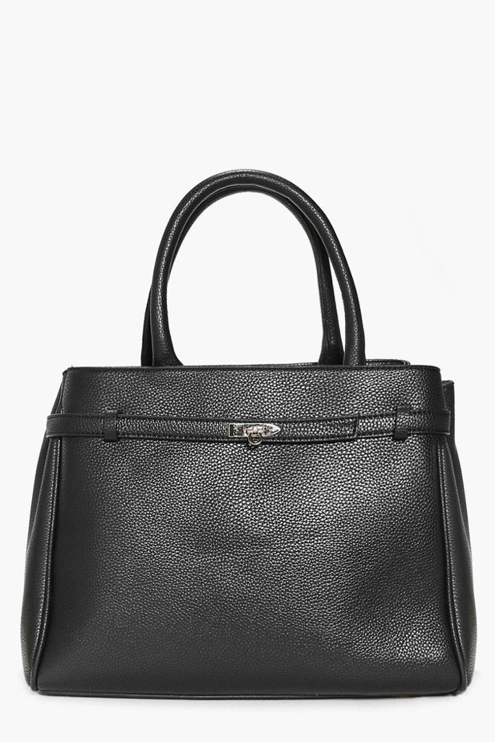 Boohoo Heidi Structured Turn Lock Day Bag Black