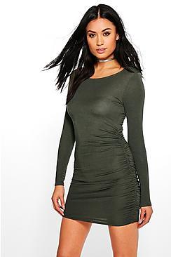 Boohoo India Long Sleeve Side Rouched Midi Dress