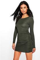Boohoo India Long Sleeve Side Rouched Midi Dress