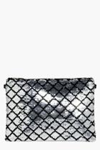 Boohoo Lara Diamond Pattern Sequin Clutch Bag Silver