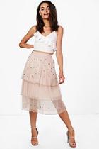 Boohoo Boutique Farah Beaded Layered Tulle Skirt