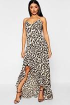 Boohoo Leopard Strappy Ruffle Maxi Dress