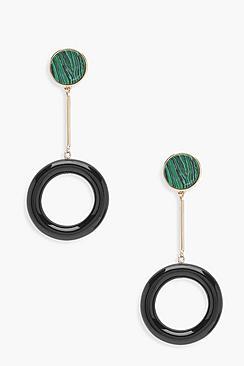 Boohoo Leah Marble Effect Stone Resin Hoop Drop Earrings