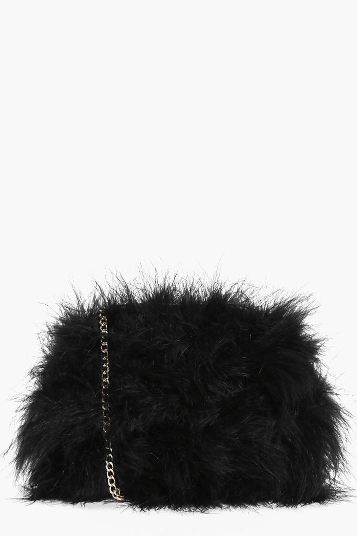 Boohoo Molly Marabou Faux Fur Cross Body Bag Black