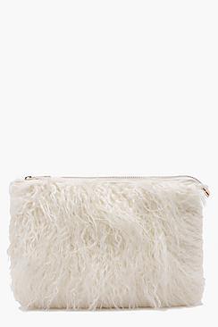 Boohoo Louise Mongolian Fur Clutch Bag