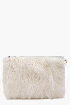 Boohoo Louise Mongolian Fur Clutch Bag