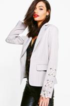 Boohoo Rebecca Lace Up Sleeve Woven Lined Blazer Silver
