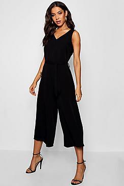 Boohoo Tie Waist Culotte Jumpsuit