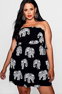 Boohoo Plus Tiffany Elephant Bandeau Dress