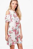 Boohoo Beth Floral Rose Cold Shoulder Shift Dress