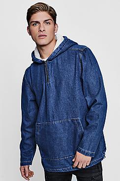 Boohoo Borg Lined Hooded Denim Jacket