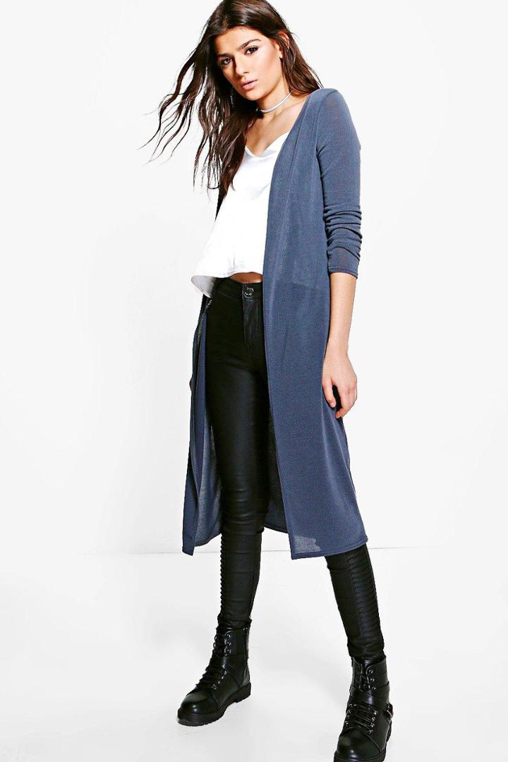 Boohoo Maisie Fine Knit Maxi Cardigan Grey