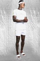 Boohoo White & Gold Man T-shirt & Swim Short With Tape