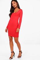 Boohoo Vi Square Neck Long Sleeve Bodycon Dress