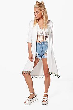Boohoo Lucy Midi Tassel Trim Kimono