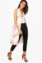 Boohoo Amelia Floral Print Sleeveless Duster Ivory