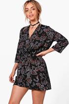 Boohoo Cassidy Paisley Wrap Front Playsuit