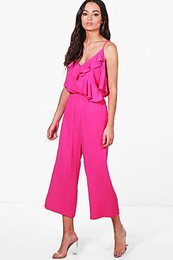 Boohoo Debbi Cold Shoulder Ruffle Culotte Jumpsuit