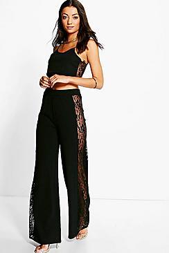 Boohoo Tall Teea Lace Panel Woven Wide Leg Trousers