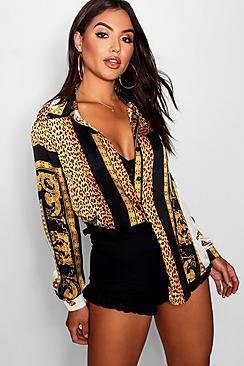 Boohoo Tall Scarf Print Oversized Shirt