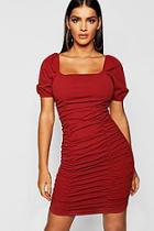Boohoo Square Neck Ruched Detail Bodycon Dress