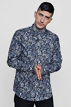 Boohoo Paisley Print Long Sleeve Shirt