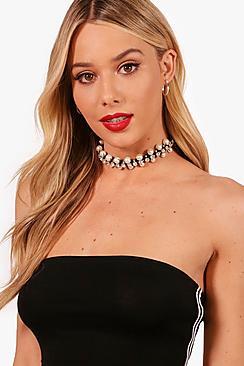Boohoo Katy Diamante And Pearl Tie Choker