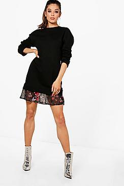Boohoo Diana Floral Double Layer Sweat Dress