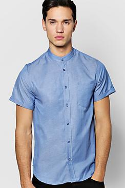 Boohoo Short Sleeve Grandad Chambray Shirt