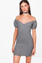 Boohoo Jen Off Shoulder Gingham Choker Bodycon Dress Black