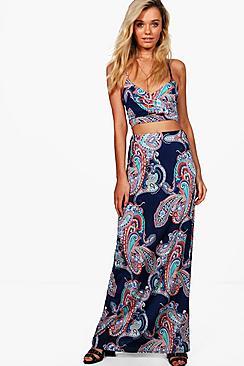 Boohoo Kaisey Paisley Crop & Maxi Co-ord Set