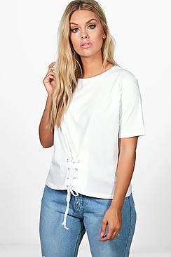 Boohoo Plus Emmy Lace Up Tee