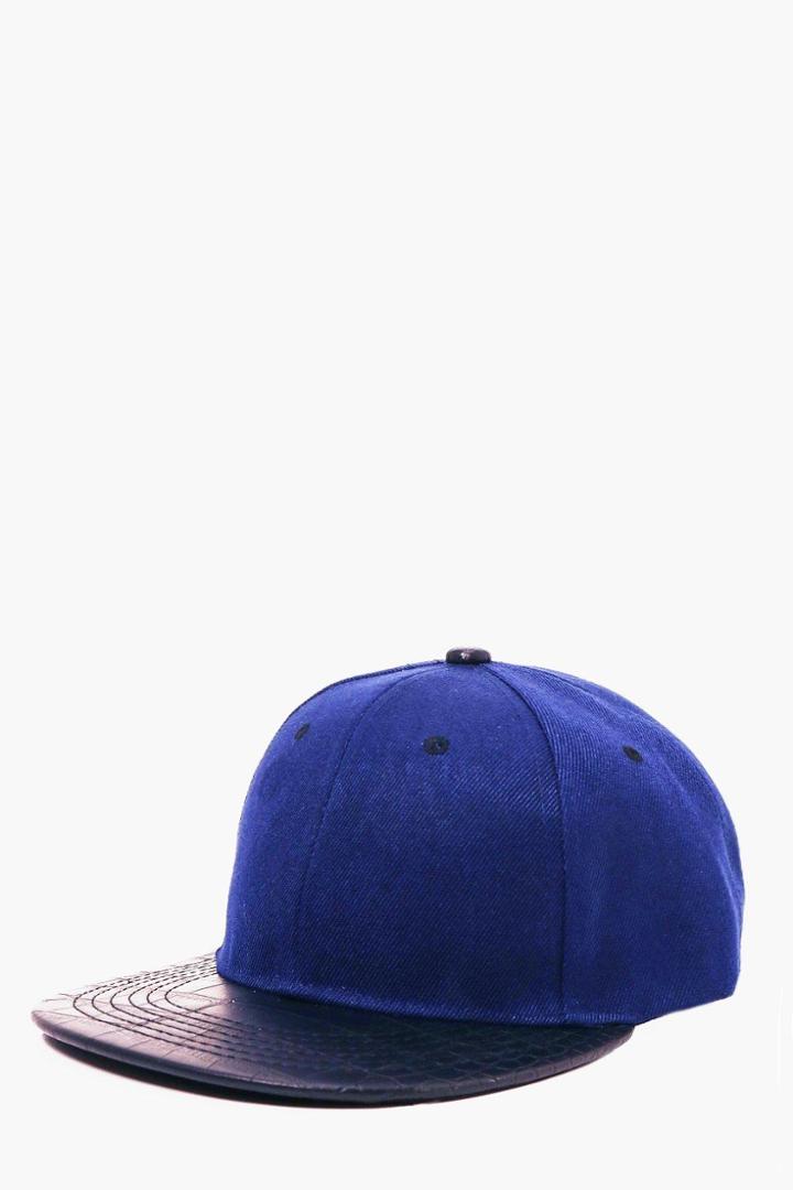 Boohoo Navy Contrast Peak Snapback Cap Navy
