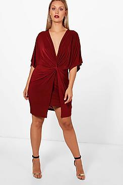 Boohoo Plus Donna Knot Kimono Sleeve Bodycon Dress