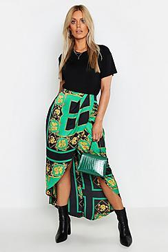 Boohoo Plus Floral Chain Print Wrap Midi Skirt