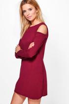 Boohoo Penny Cold Shoulder Sweat Dress Berry
