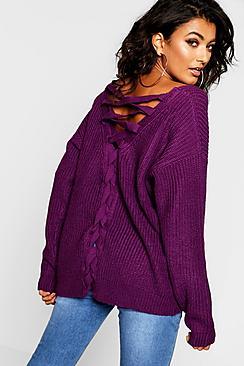 Boohoo Lace Up Back Knitted Jumper