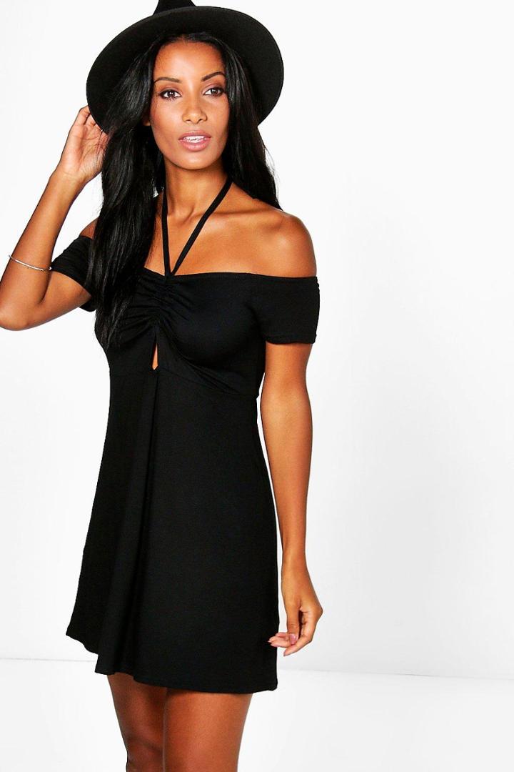 Boohoo Ava Halterneck Strappy Sundress Black