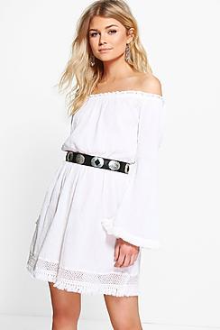 Boohoo Petite Ella Crochet Lace Trim Skater Dress