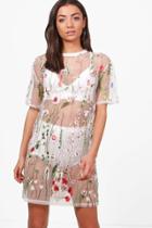 Boohoo Tall Shay Sheer Embroidered Boxy Dress White