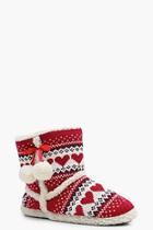 Boohoo Gabriella Heart Knitted Slipper Boots