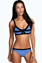 Boohoo Haiti Contrast Trim Cut Out Front Bikini Cobalt