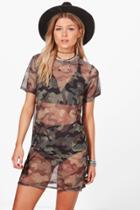 Boohoo Petite Lauren Camo Oversized T-shirt Dress Camo