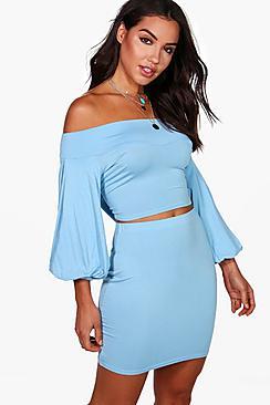 Boohoo Grace Off Shoulder Frill Crop & Skirt Co-ord