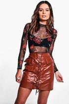 Boohoo Aria Leather Look Lace Up Pocket Front Mini Skirt