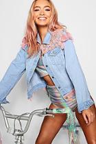 Boohoo Karina Lace And Trim Oversize Denim Jacket