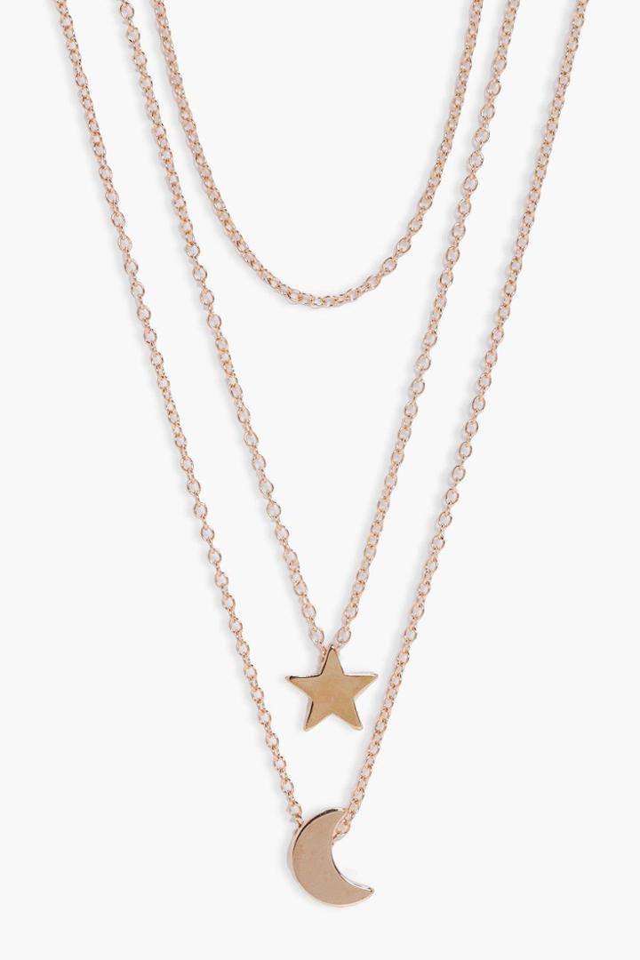 Boohoo Kaylie Star & Moon Layered Necklace Gold