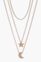 Boohoo Kaylie Star & Moon Layered Necklace Gold