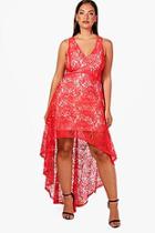 Boohoo Plus Carly Crochet Lace Dip Hem Skater Dress
