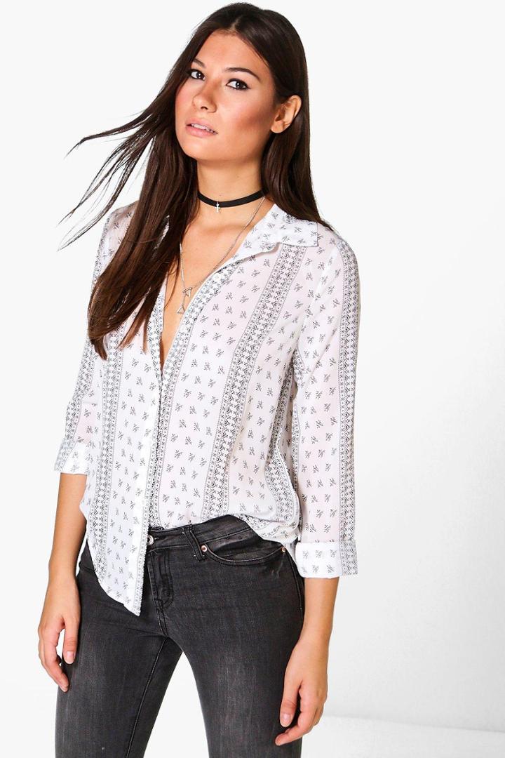 Boohoo Lily Printed Oversized Shirt White